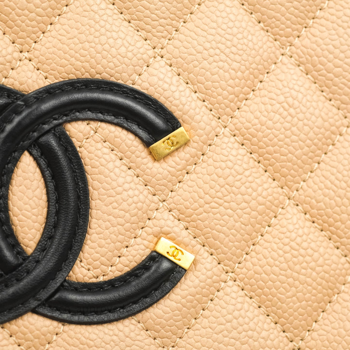 Chanel Quilted Large CC Filigree Vanity Case Beige Caviar Gold Hardware