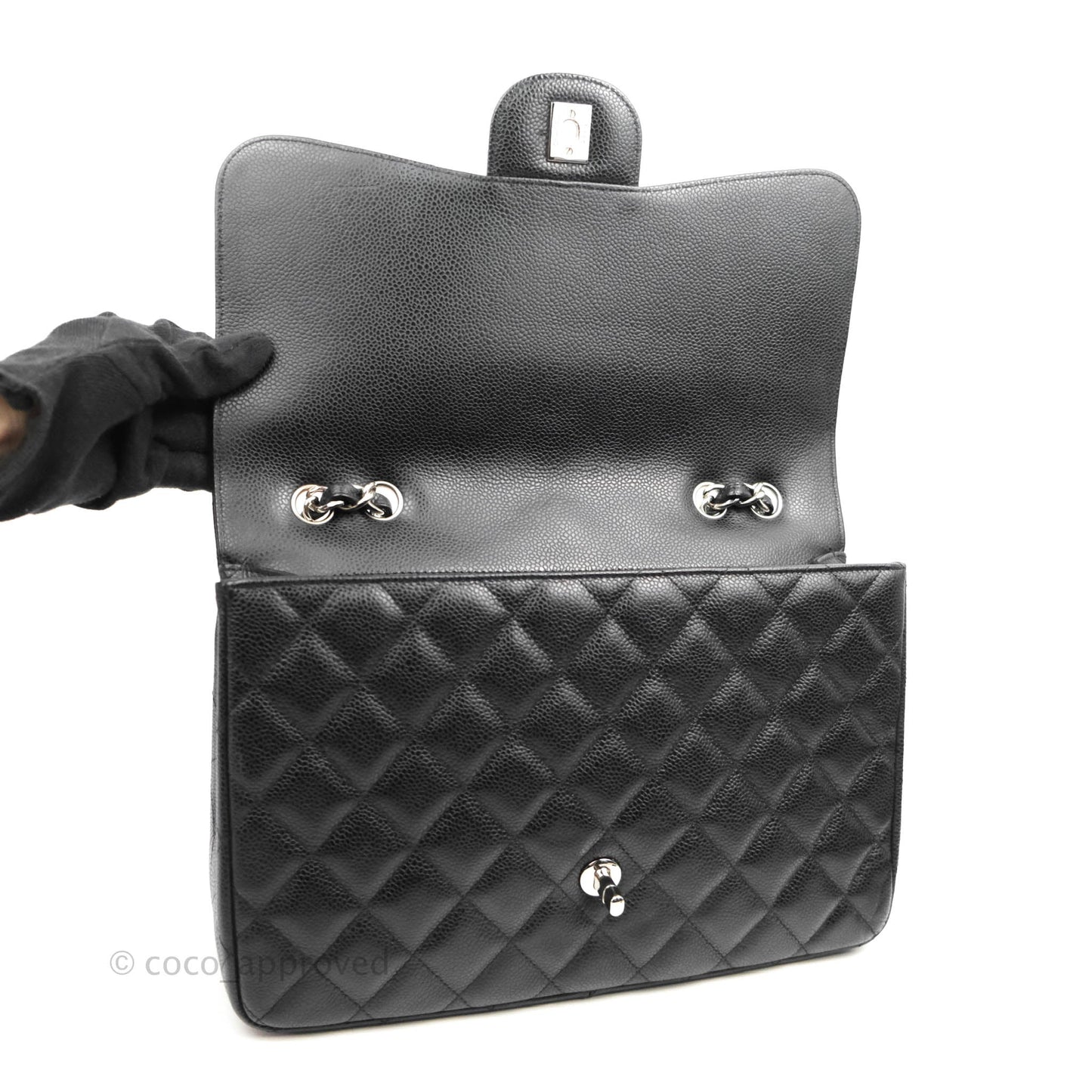 Chanel Jumbo Single Flap Black Caviar Silver Hardware