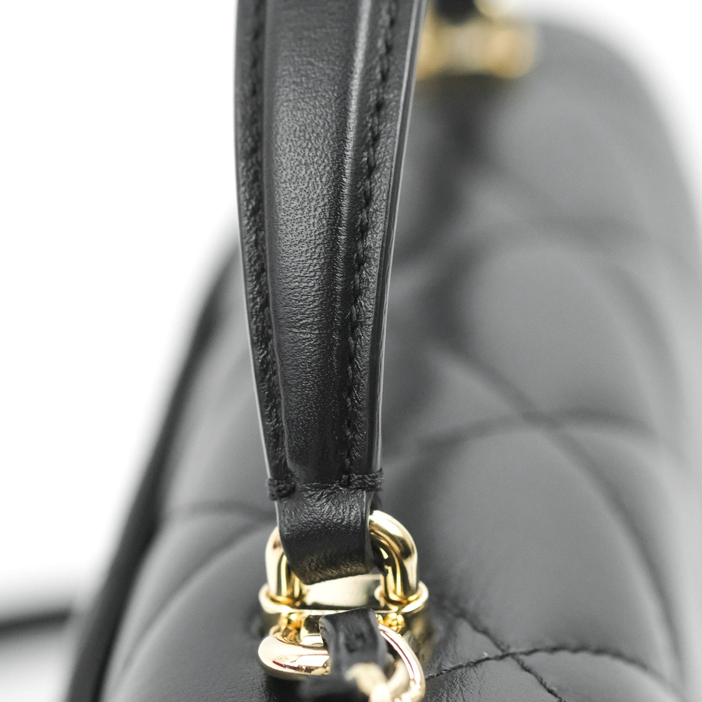 Chanel Small Coco Lady Quilted Flap Bag With Top Handle Black Calfskin Gold Hardware