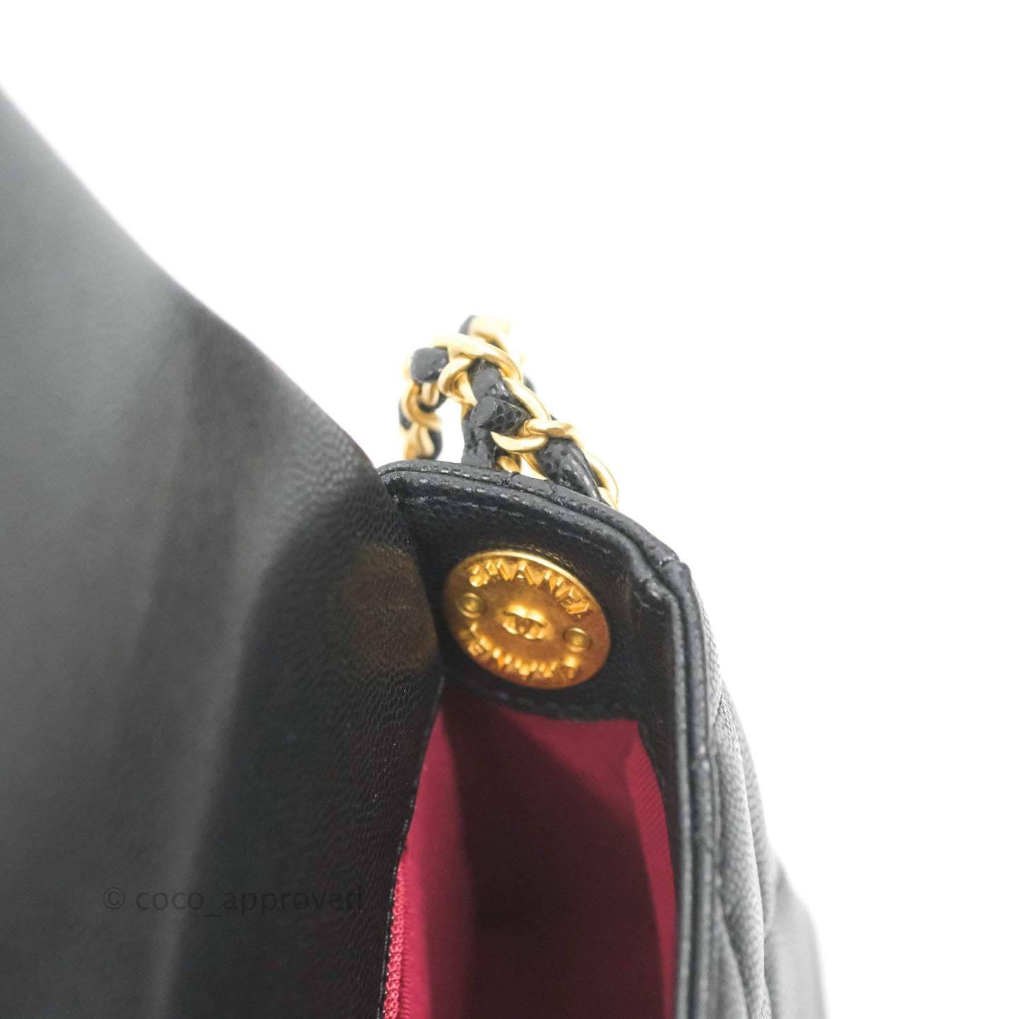Chanel Small Buttons Gold Coins Flap Bag Black Caviar Aged Gold Hardware