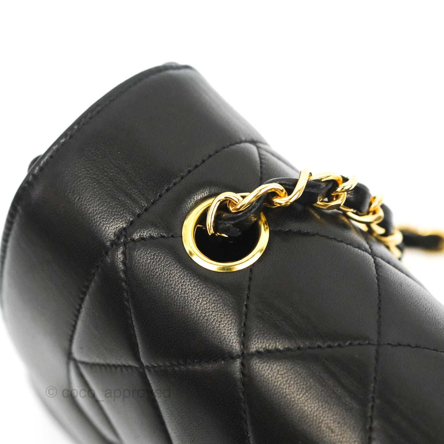 Chanel Vintage Small Quilted Classic Diana Flap Bag Black Lambskin 24K Gold Hardware