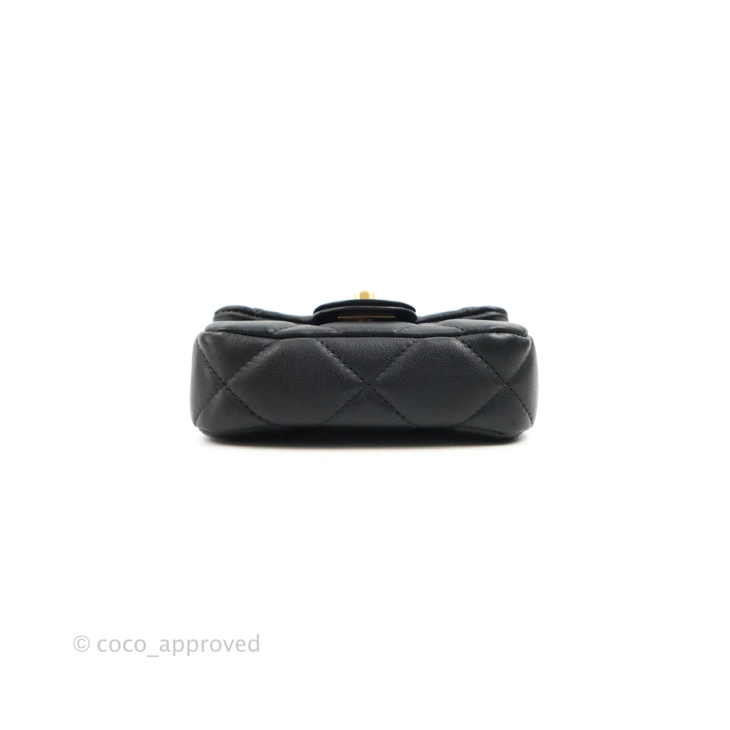 Chanel Quilted Lady Handle Flap Card Holder With Chain Black Calfskin Gold Hardware