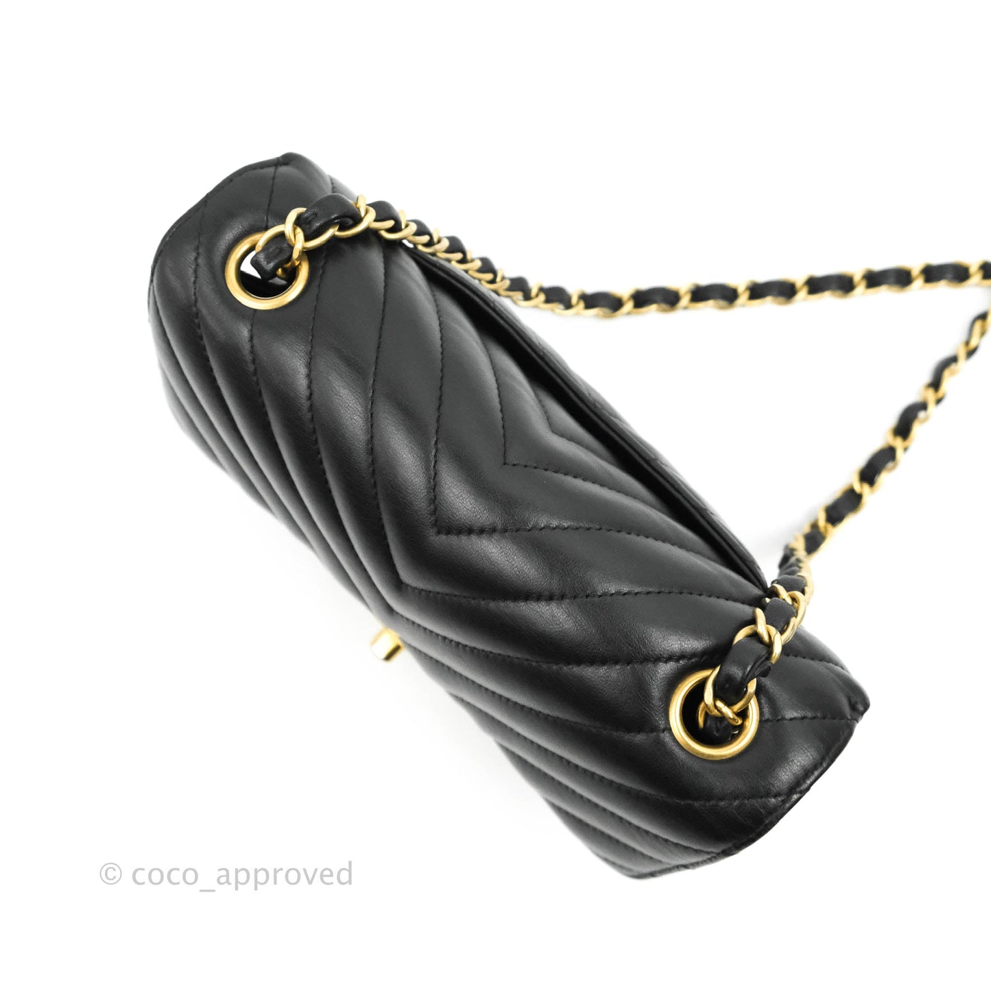 Chanel Chevron Mini Rectangular Flap Black Lambskin Aged Gold Hardware