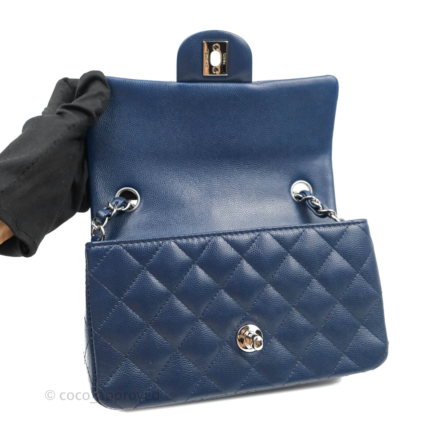 Chanel Quilted Mini Rectangular Flap Blue Caviar Silver Hardware 17B