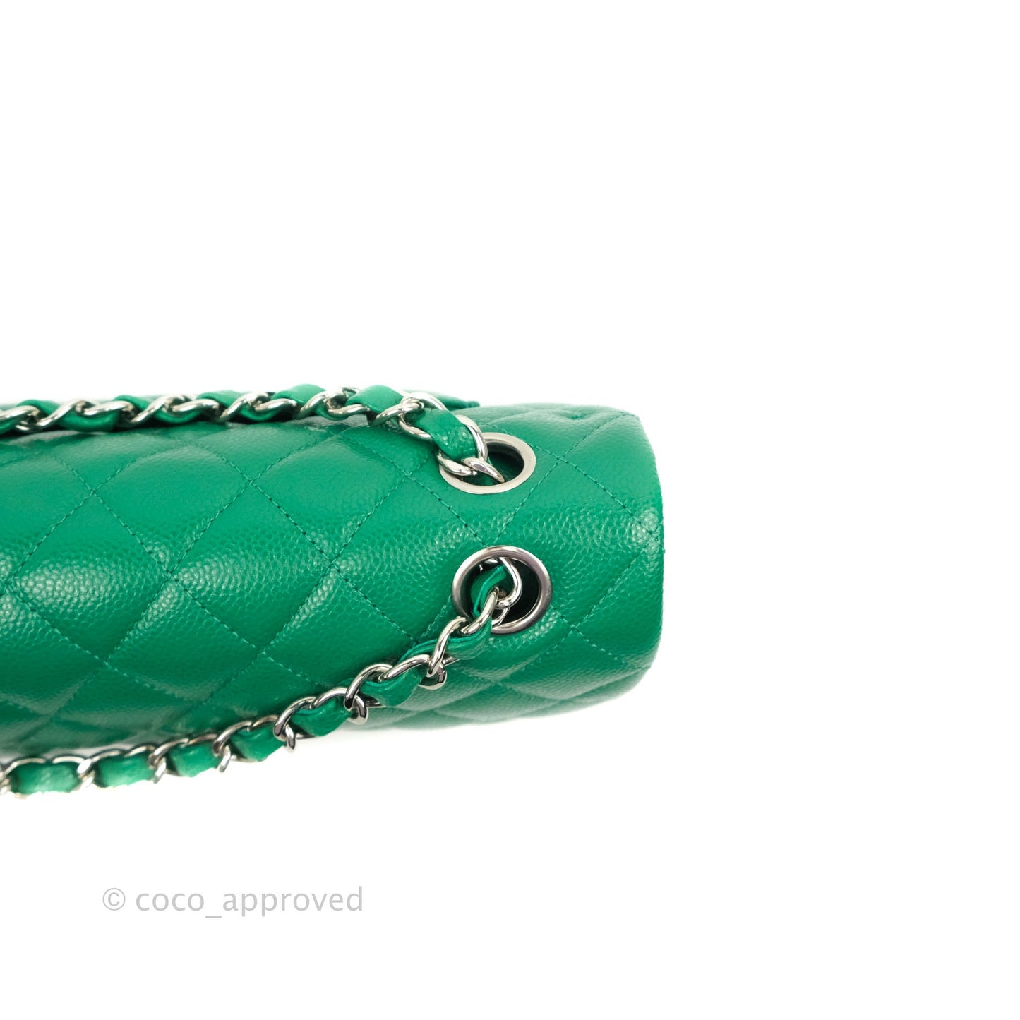 Chanel Small Classic Quilted Flap Green Caviar Silver Hardware 20B