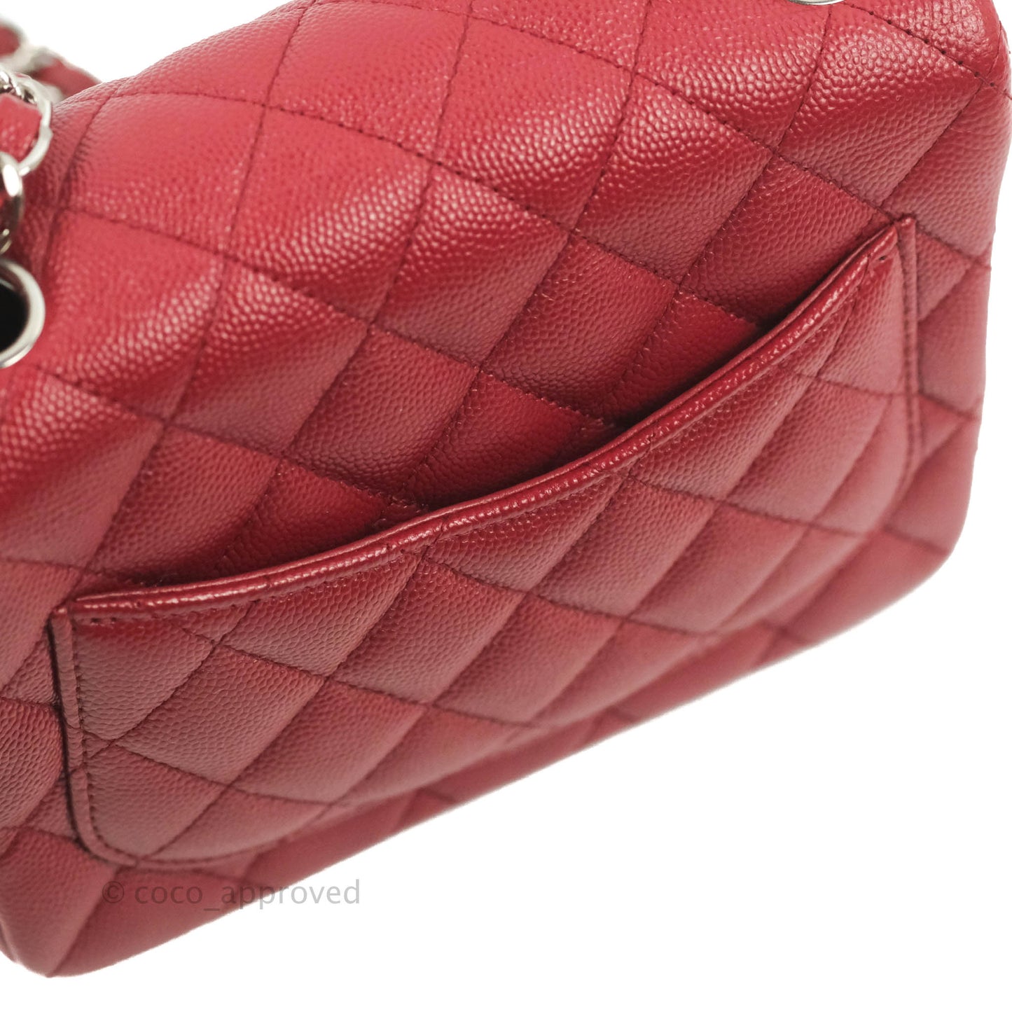 Chanel Quilted Mini Square Red Caviar Silver Hardware 17B