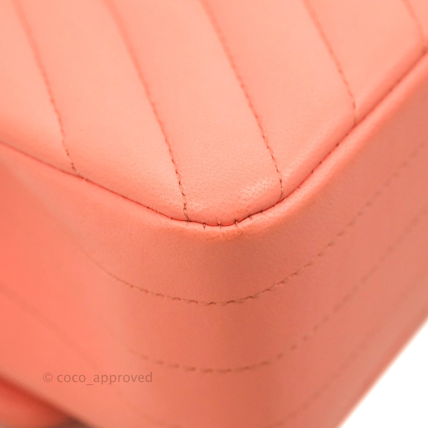 Chanel Classic M/L Medium Chevron Double Flap Coral Pink Lambskin Aged Gold Hardware
