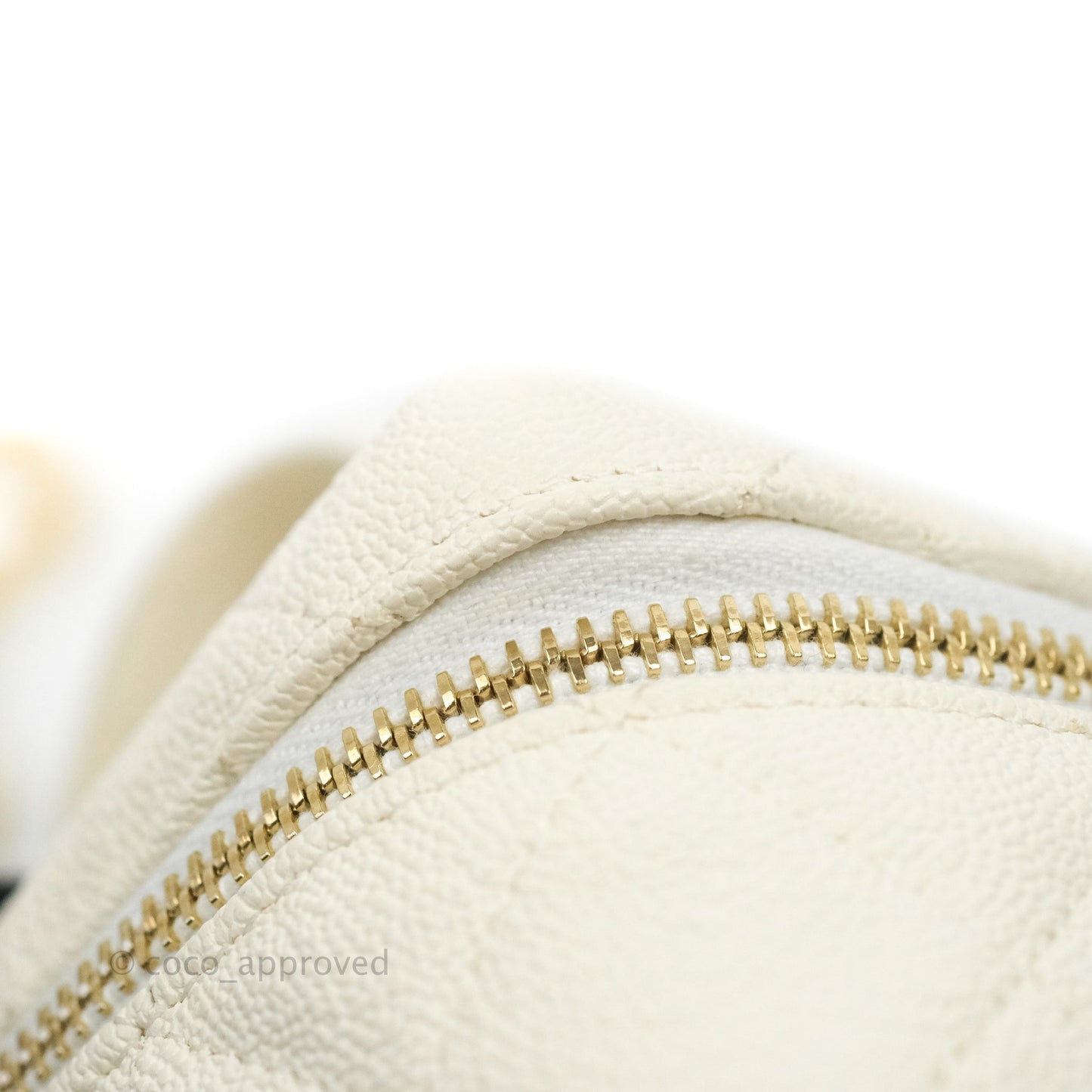 Chanel Mini Clutch With Chain White Caviar Aged Gold Hardware