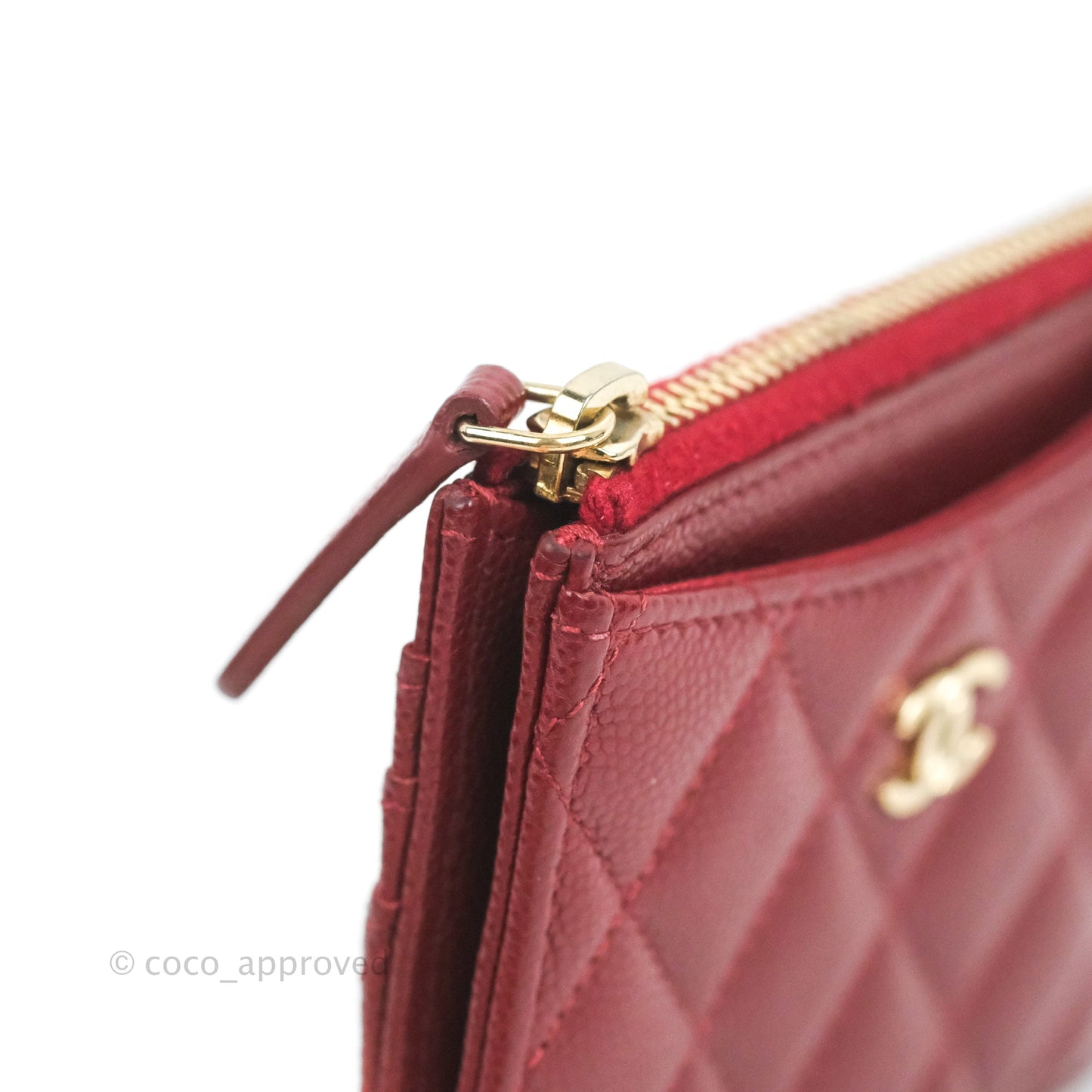 Chanel Quilted CC Zipped Card Holder Red Caviar Gold Hardware