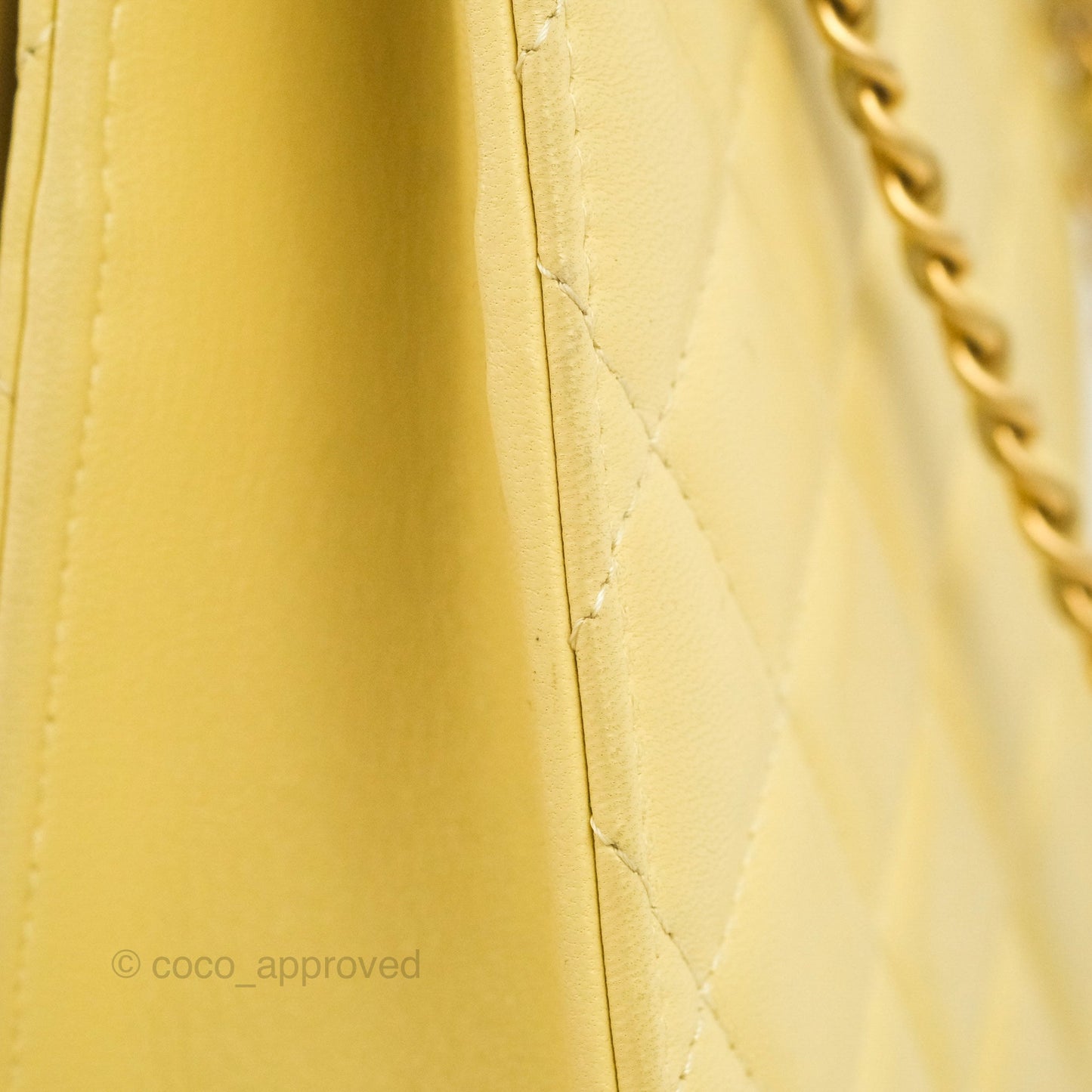 Chanel Quilted Pearl Crush Phone Holder With Chain Yellow Lambskin
