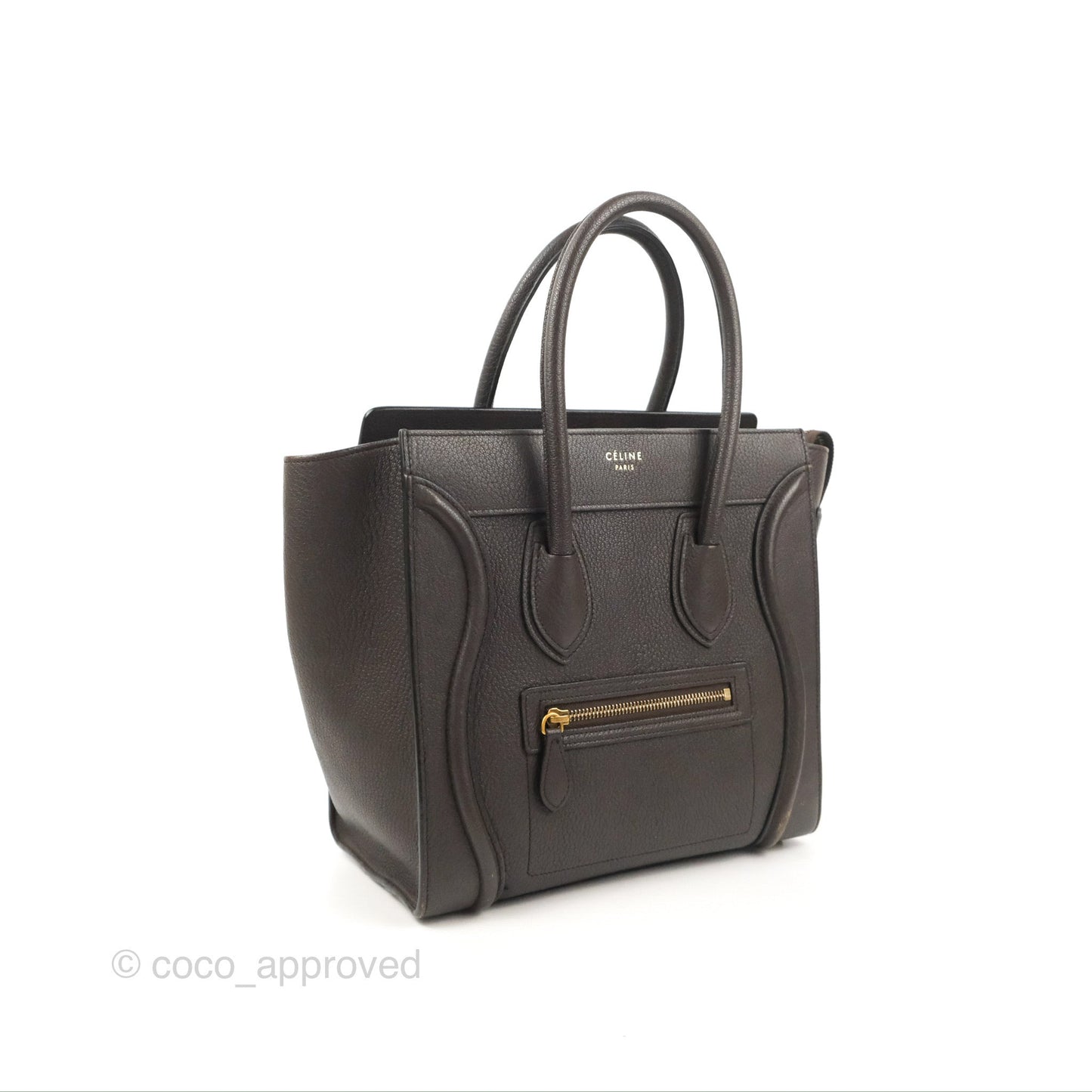 Celine Micro Luggage Handbag Dark Brown Grained Calfskin