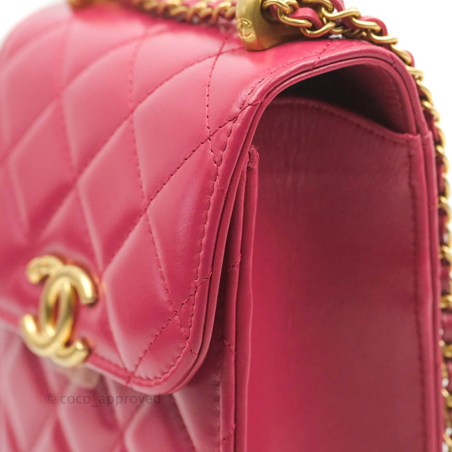 Chanel Quilted Perfect Fit Dark Pink Phone Holder Aged Gold Hardware