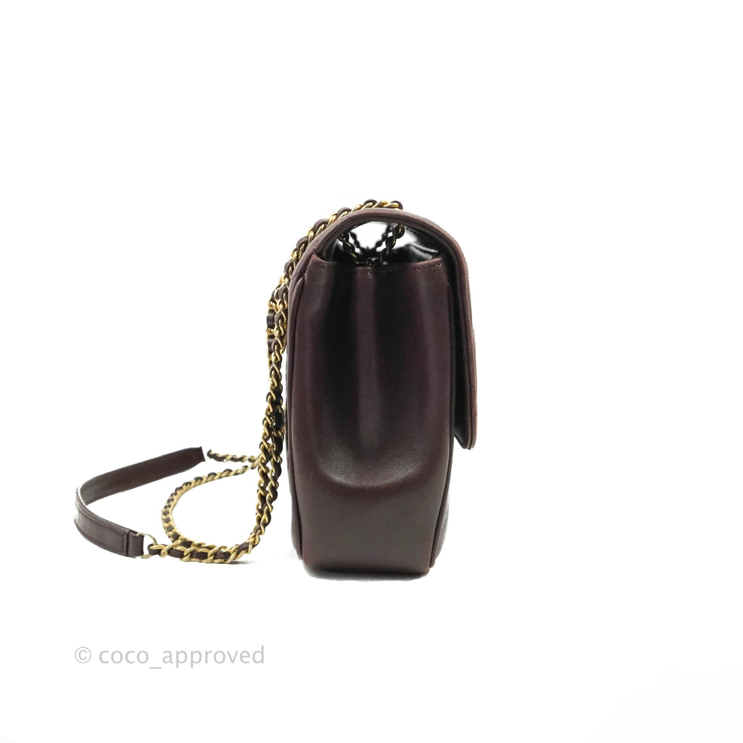 Chanel CC Signature Flap Bag Diagonal Burgundy Calfskin Aged Gold Hardware