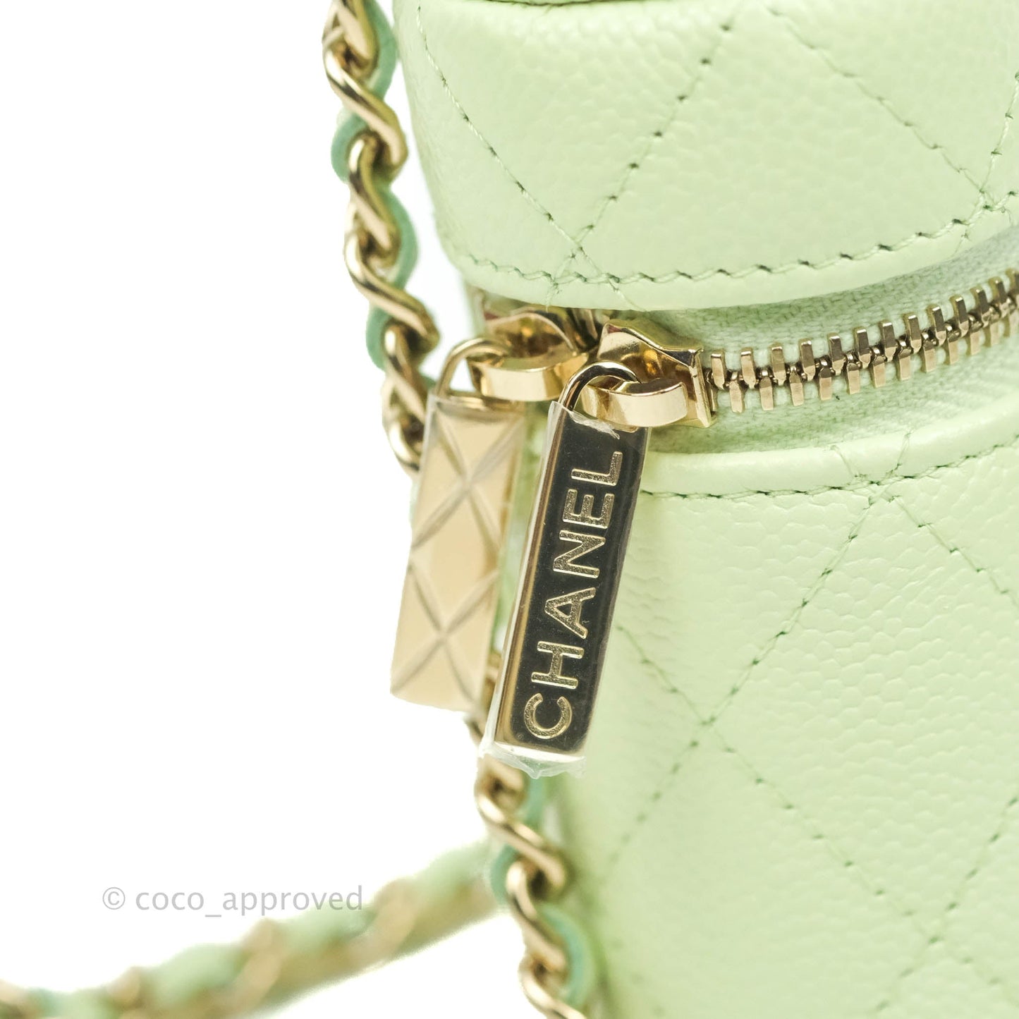 Chanel Quilted Small Handle With Care Vanity Case With Chain Green Caviar Gold Hardware