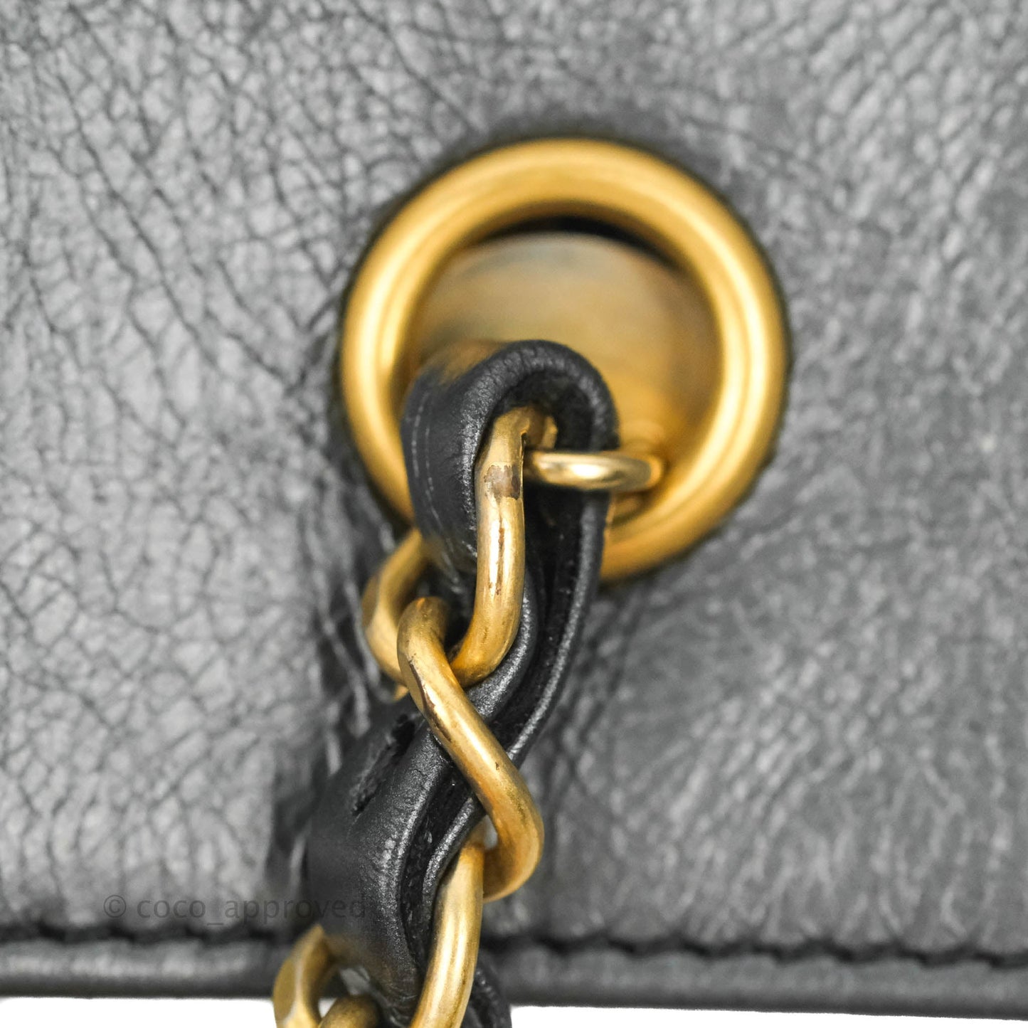 Chanel Quilted Drawstring Shopping Tote Bag Metallic Dark Grey Aged Calfskin Aged Gold Hardware