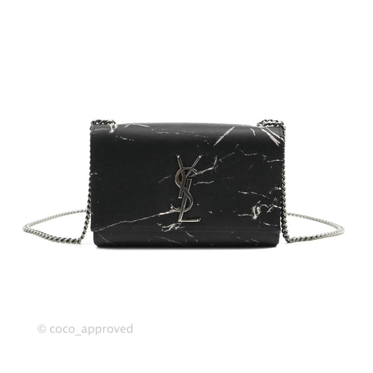 Saint Laurent Small Kate Marbled Stain Chain Bag Black Ruthenium Hardware