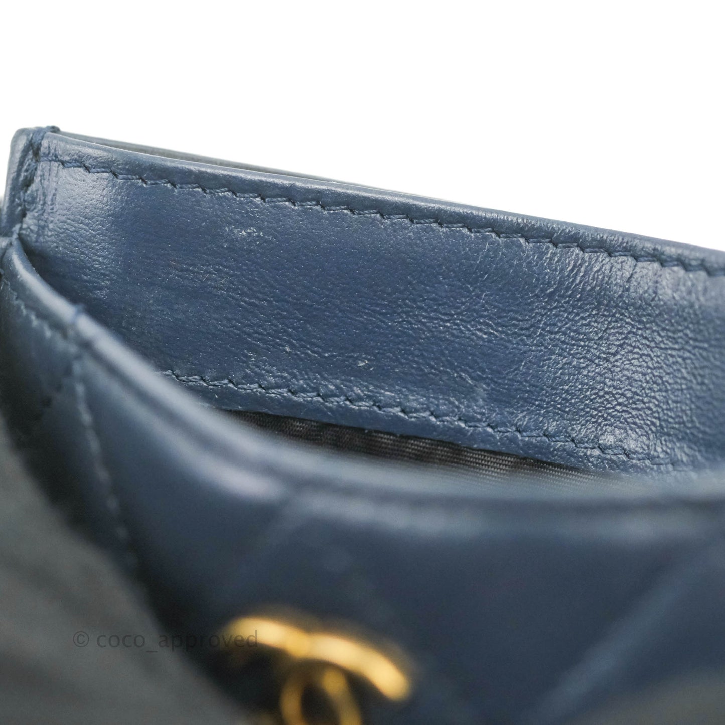 Chanel Gabrielle Flat Card Holder Navy Black Calfskin Gold Hardware