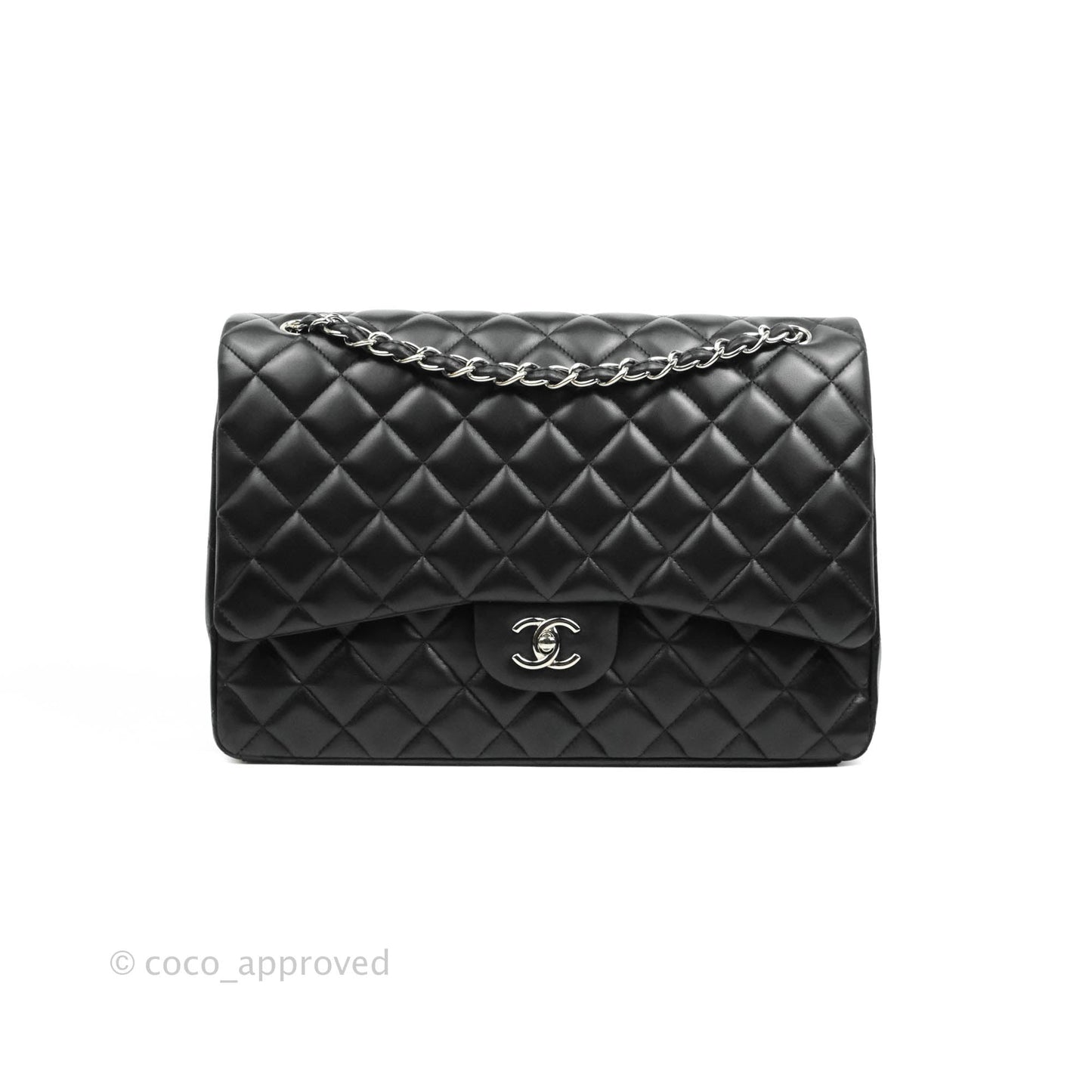 Chanel Quilted Maxi Single Flap Black Lambskin Silver Hardware