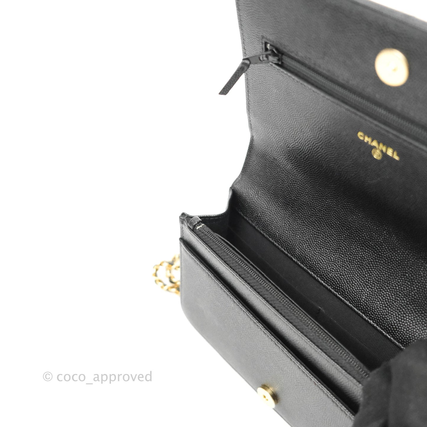 Chanel Quilted WOC Black Caviar Gold Hardware 22A
