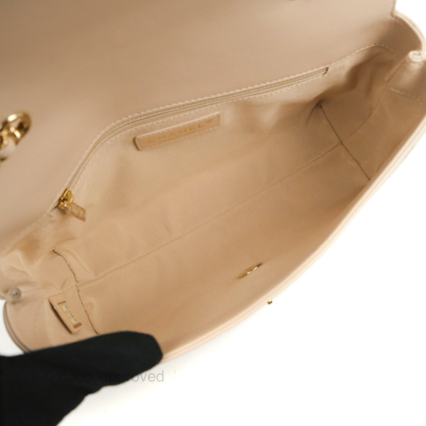 Chanel Flat Quilted Flap Bag Light Beige Calfskin Gold Hardware