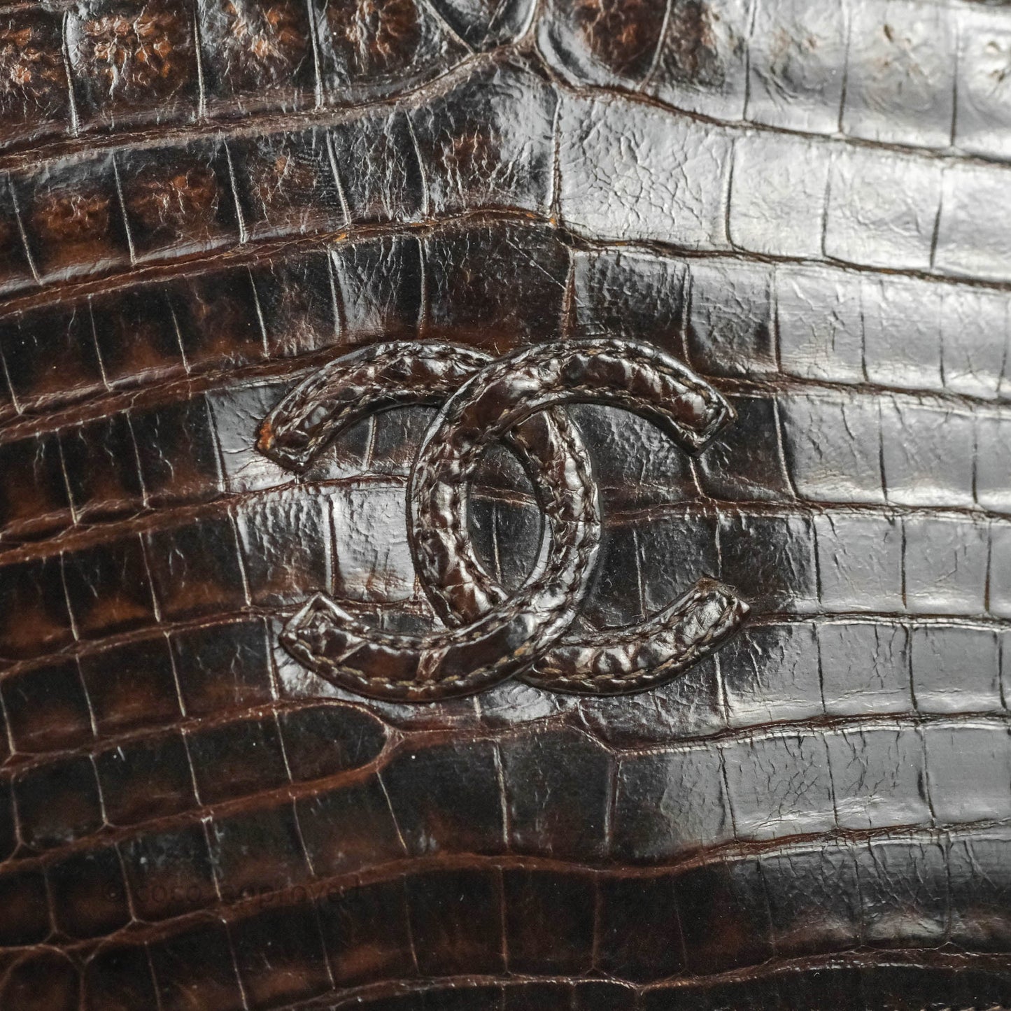Chanel Vintage Brown Crocodile Leather Shoulder Bag Gold Hardware