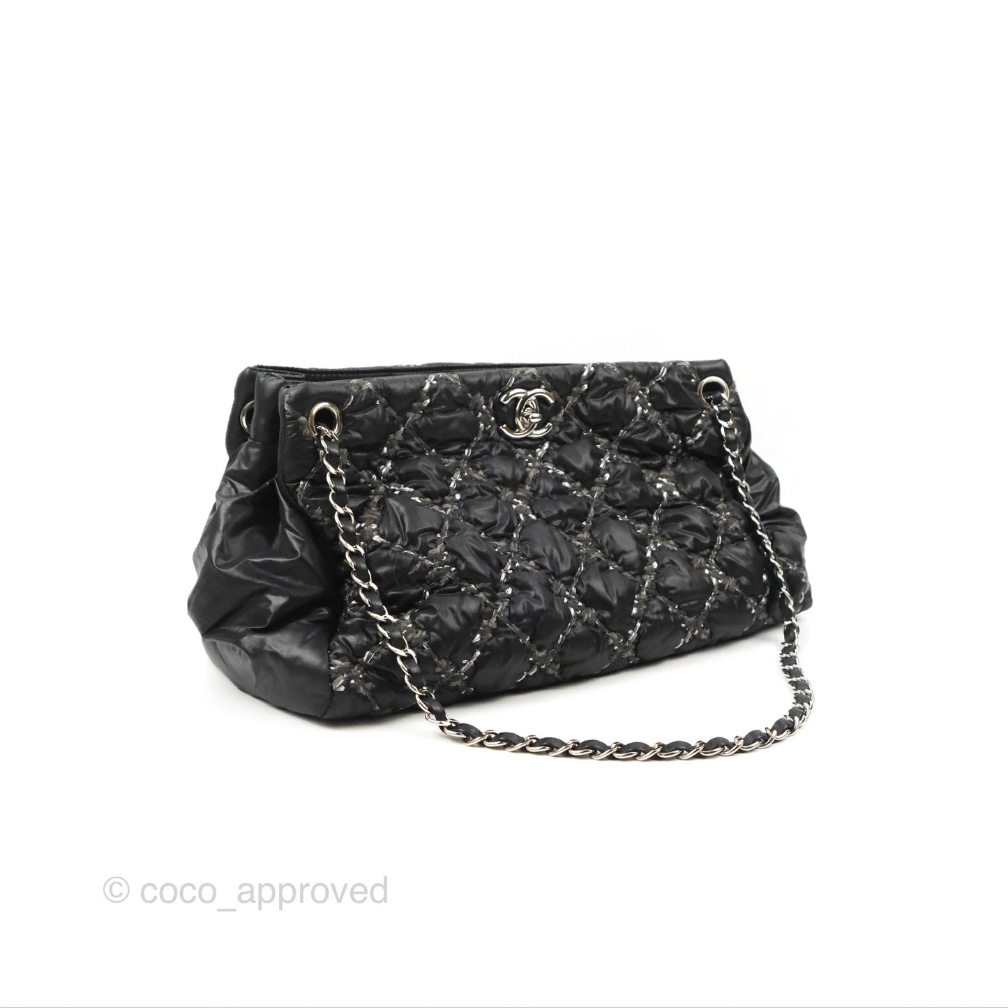 Chanel Large Tweed on Stitch Tote Quilted Nylon Black