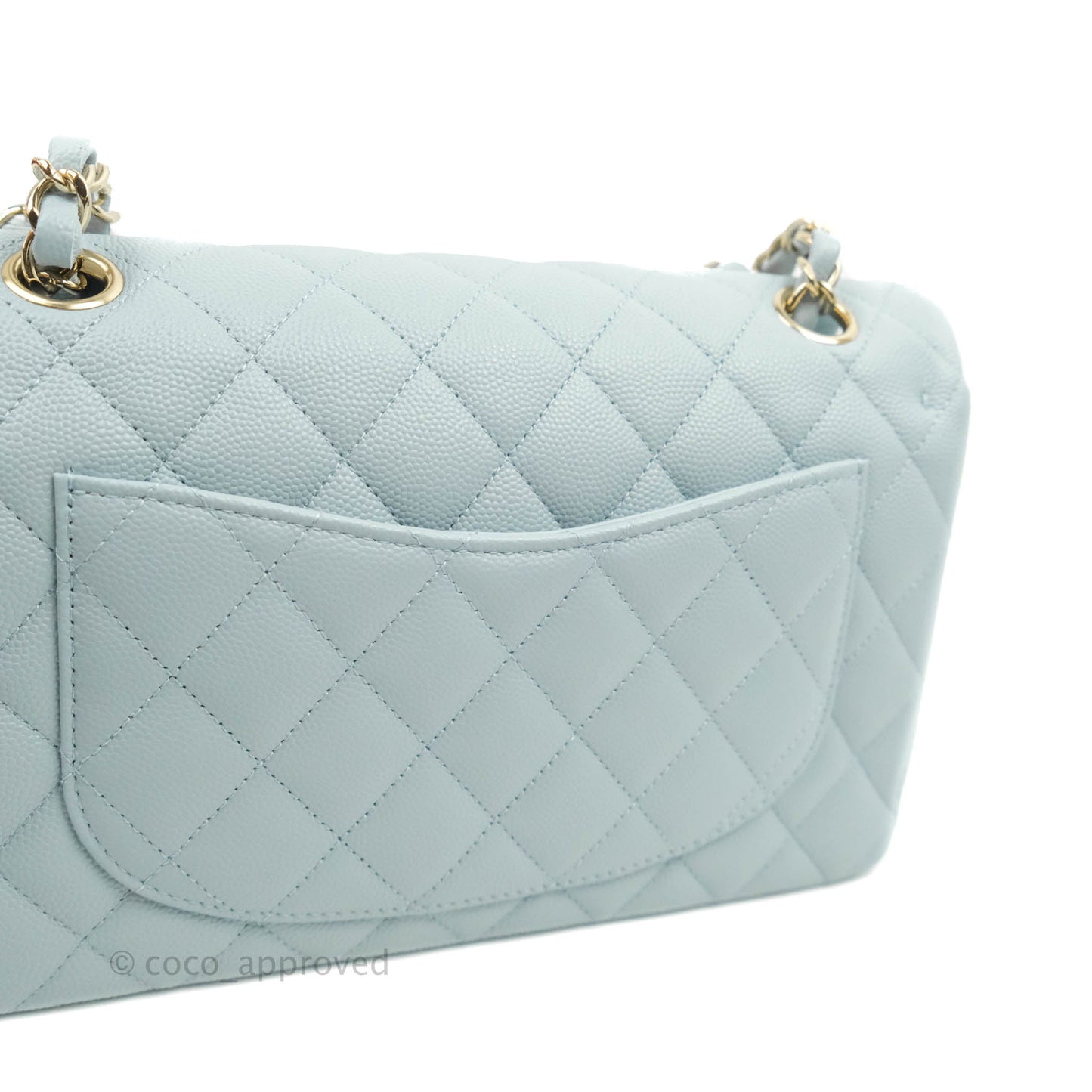 Chanel Small Classic Quilted Flap Light Blue Caviar Gold Hardware