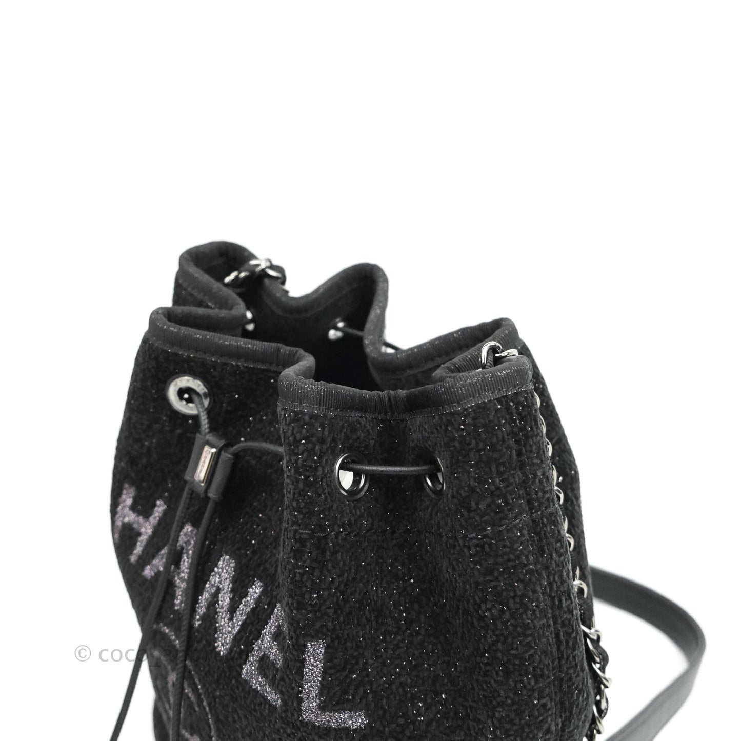 Chanel Deauville Drawstring Bag Black Glitter Lurex