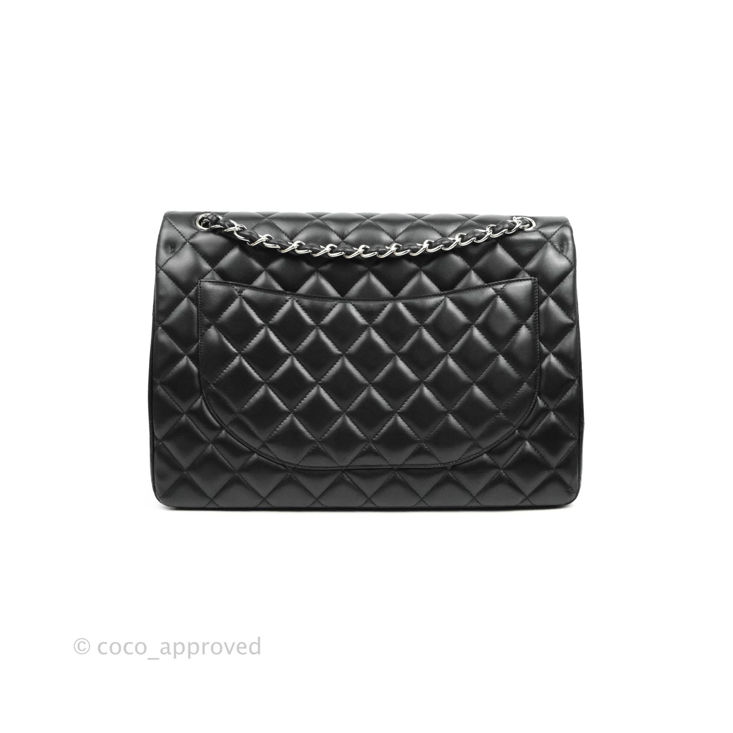 Chanel Quilted Maxi Single Flap Black Lambskin Silver Hardware