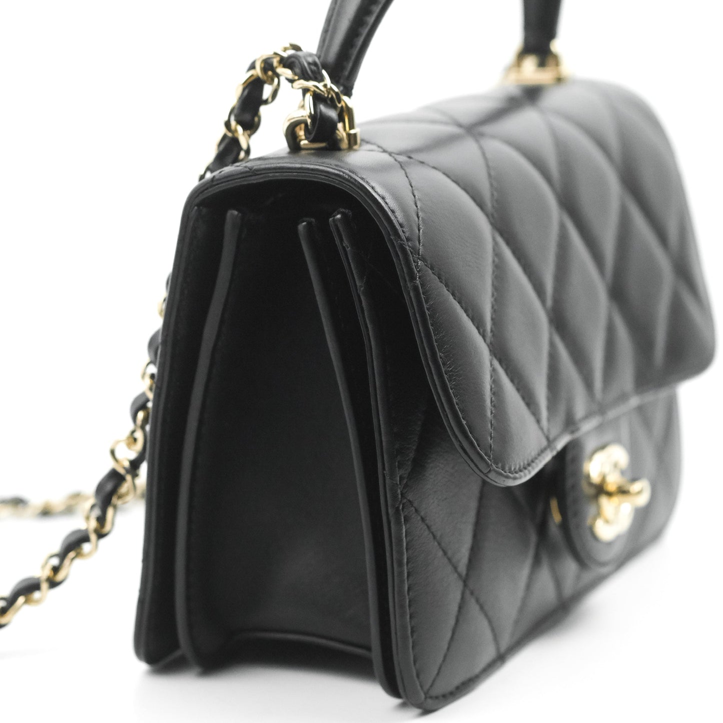 Chanel Small Coco Lady Quilted Flap Bag With Top Handle Black Calfskin Gold Hardware