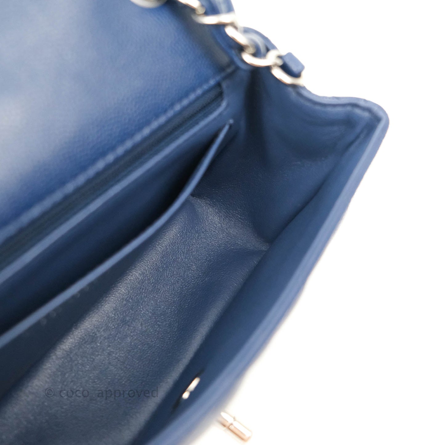 Chanel Quilted Mini Rectangular Flap Blue Caviar Silver Hardware 17B