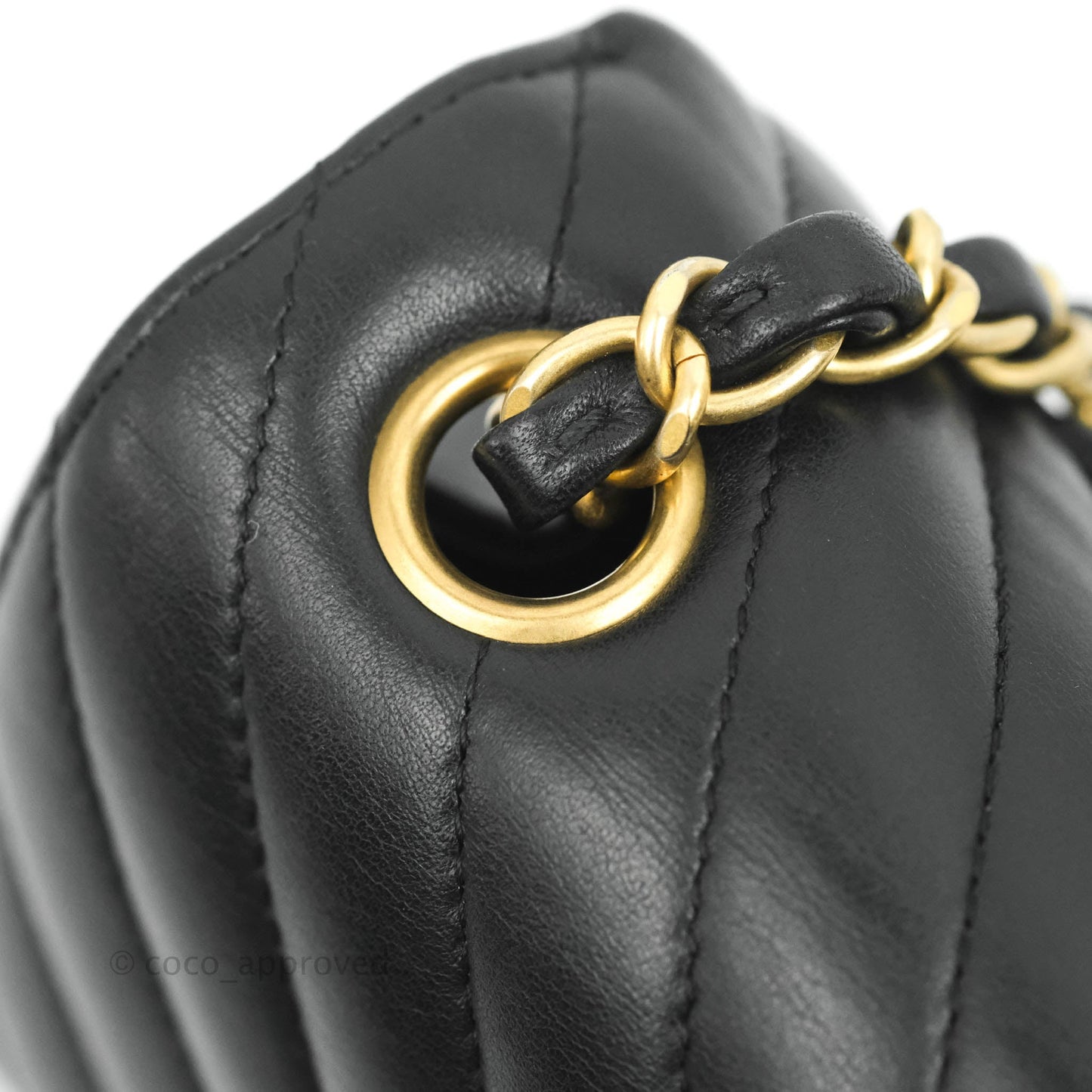 Chanel Chevron Mini Rectangular Flap Black Lambskin Aged Gold Hardware