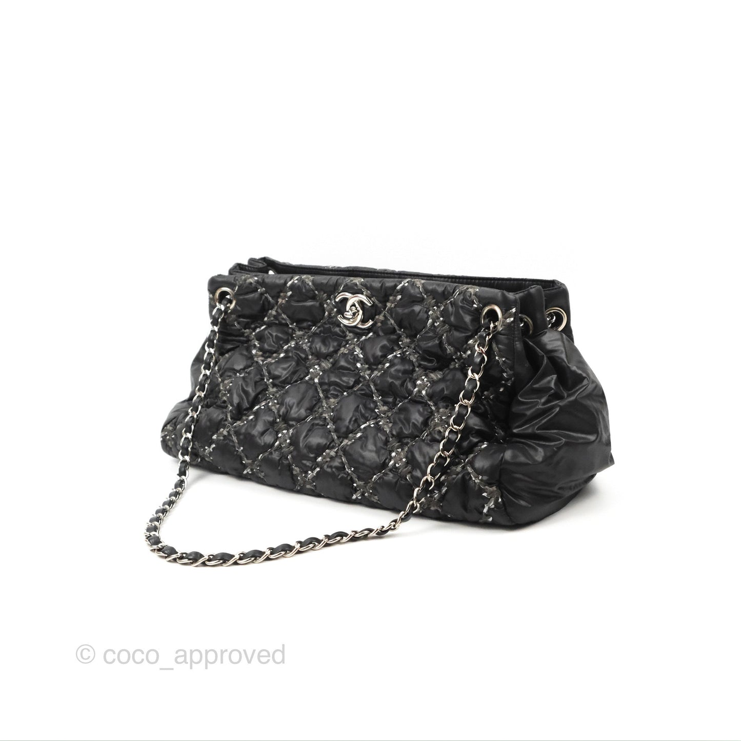 Chanel Large Tweed on Stitch Tote Quilted Nylon Black