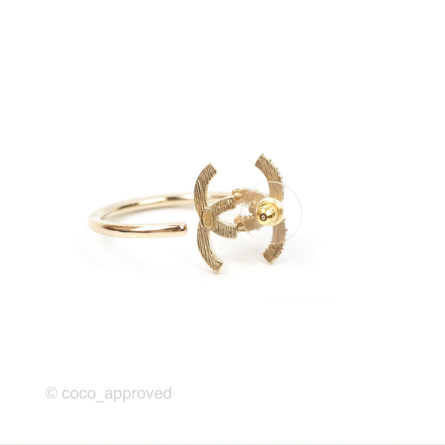 Chanel Crystal CC Hoop Earrings Gold Tone 22K