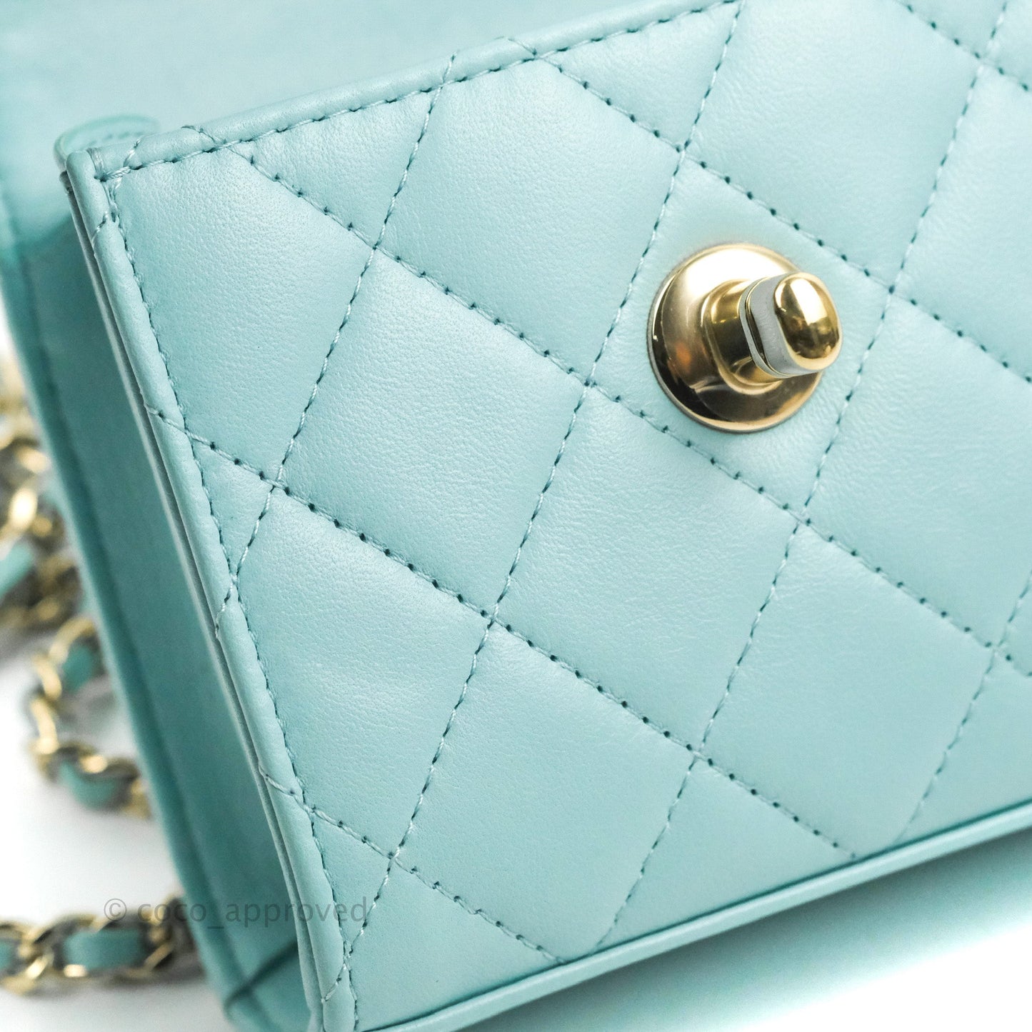Chanel Mini Quilted Trendy CC Clutch With Chain Tiffany Blue Lambskin Gold Hardware
