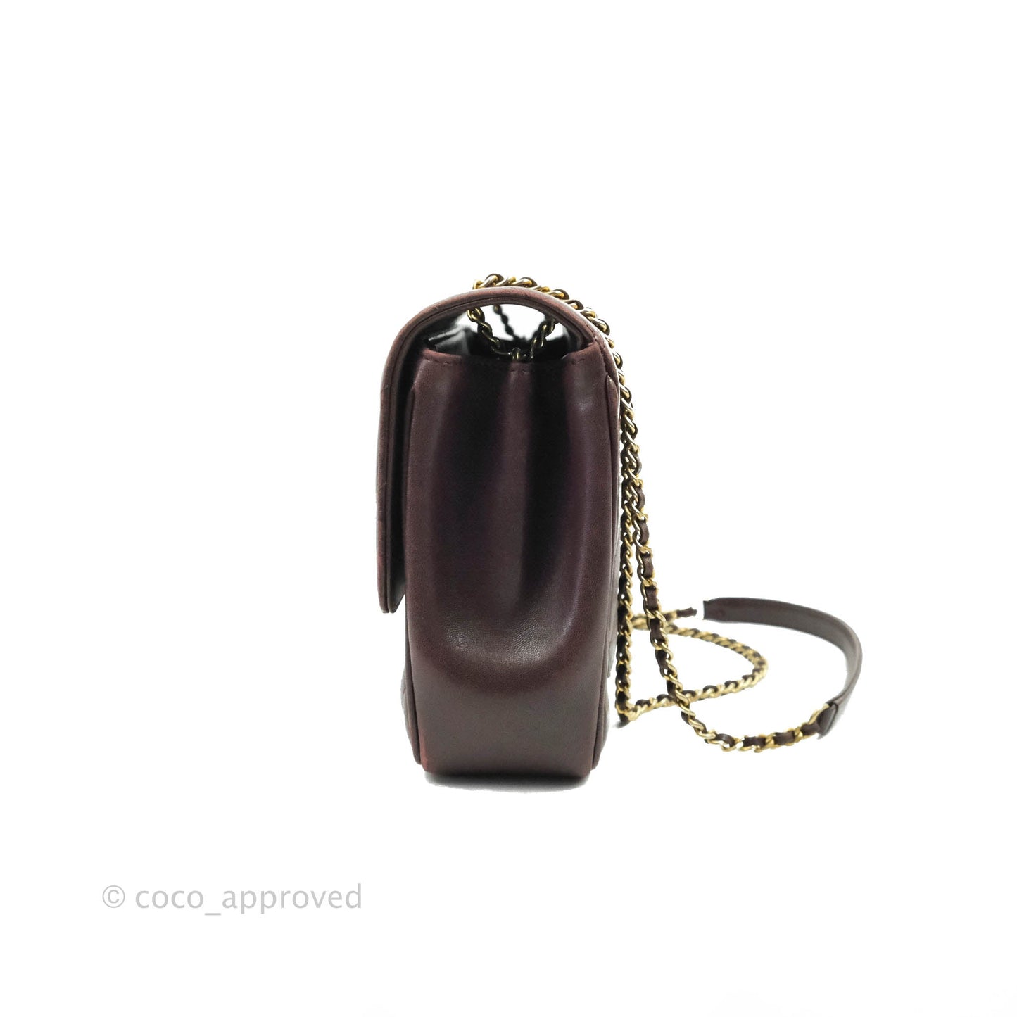 Chanel CC Signature Flap Bag Diagonal Burgundy Calfskin Aged Gold Hardware