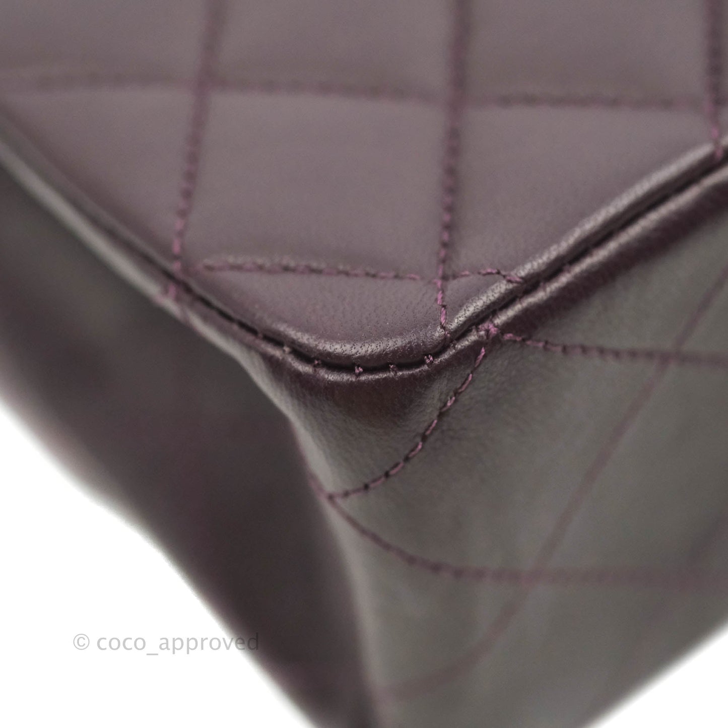 Chanel Classic M/L Medium Flap Quilted Purple Burgundy Lambskin Silver Hardware