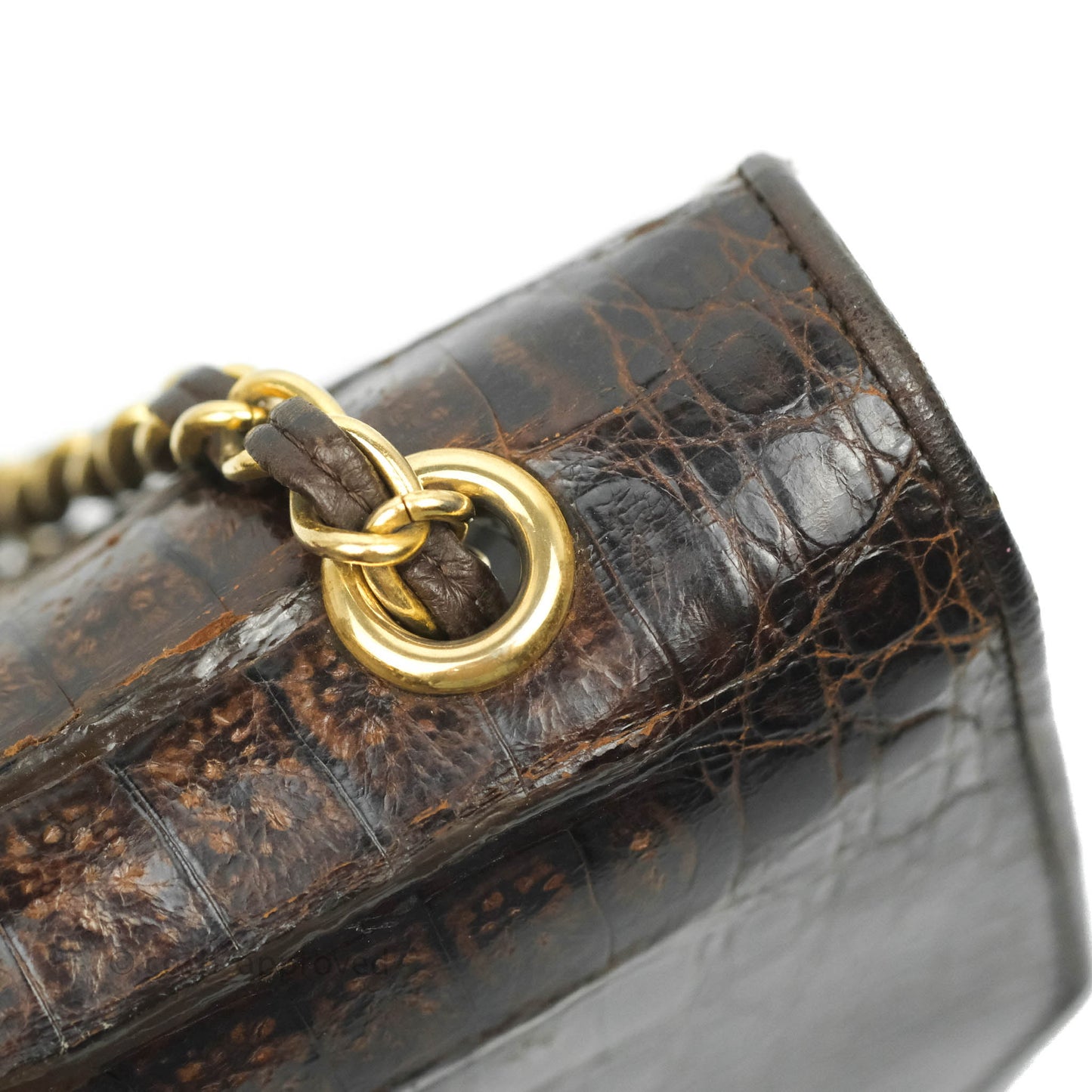 Chanel Vintage Brown Crocodile Leather Shoulder Bag Gold Hardware