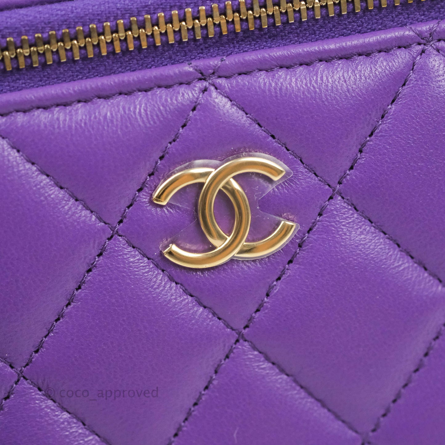 Chanel Vanity Rectangular Top Handle Purple Lambskin Gold Hardware