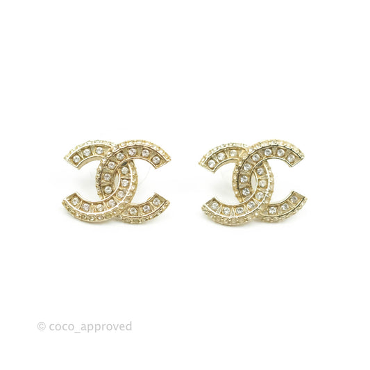 Chanel Crystal CC Earrings Gold Tone 16V