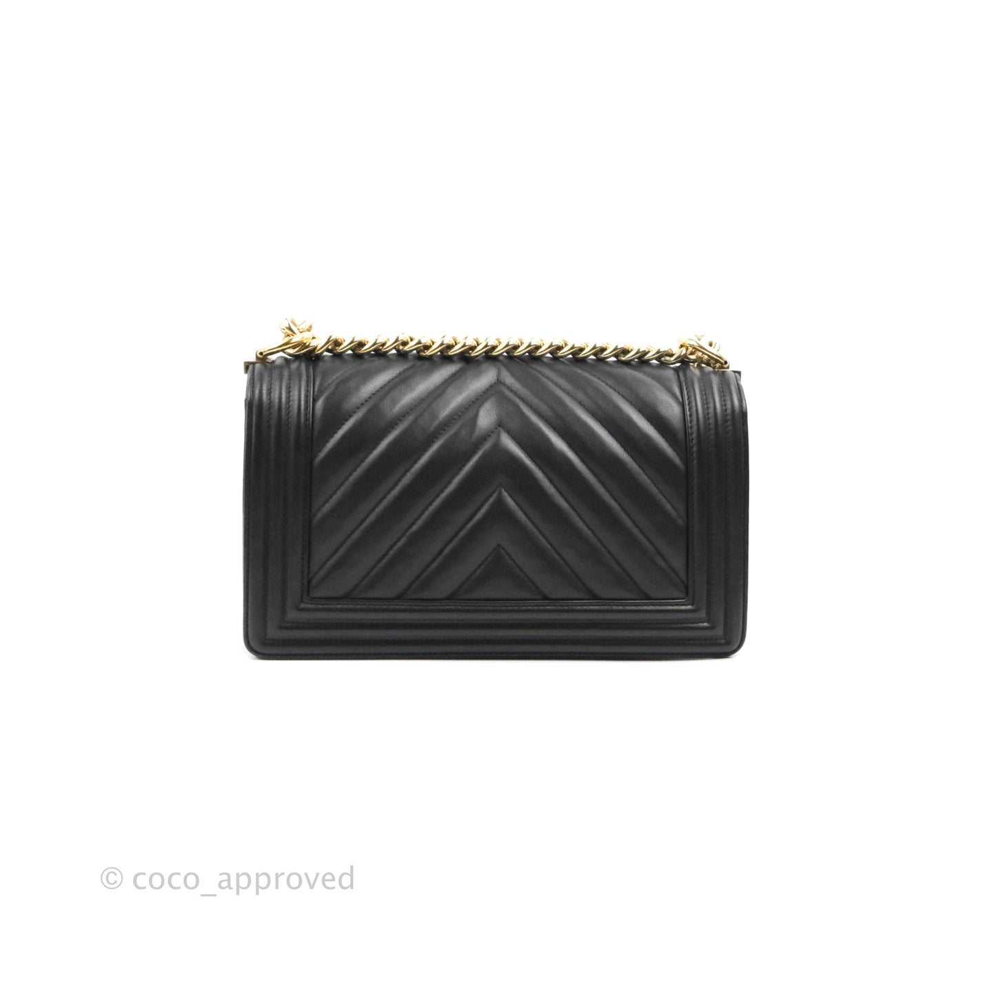 Chanel Chevron Medium Boy Black Calfskin Gold Hardware