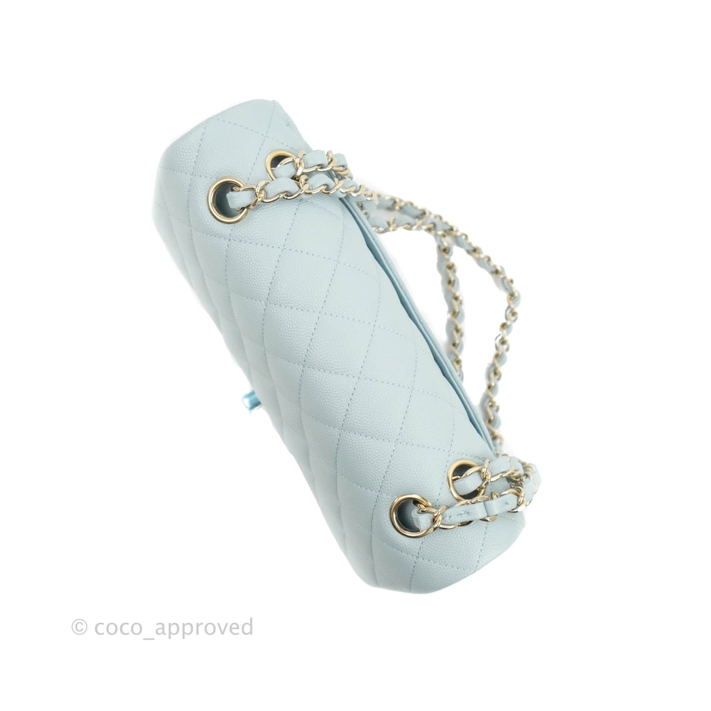 Chanel Small Classic Quilted Flap Light Blue Caviar Gold Hardware