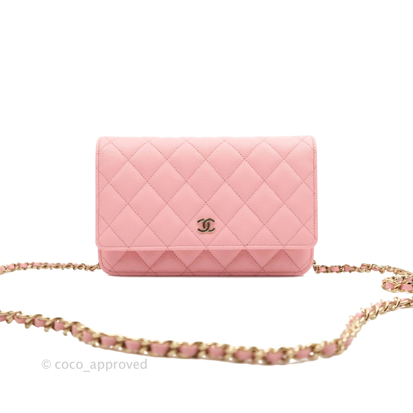 Chanel Quilted Wallet on Chain WOC Pink Caviar Gold Hardware 22S