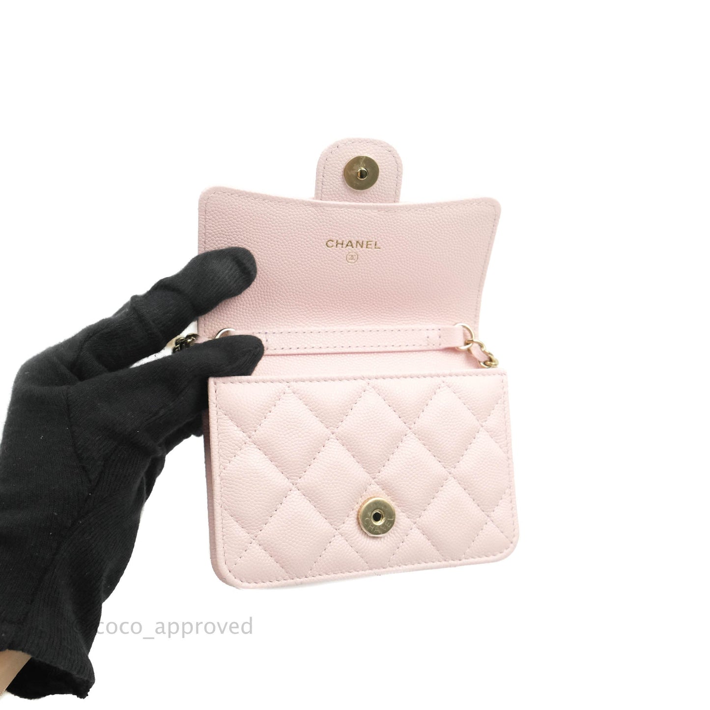 Chanel Mini Wallet With Chain Light Pink Caviar Gold Hardware