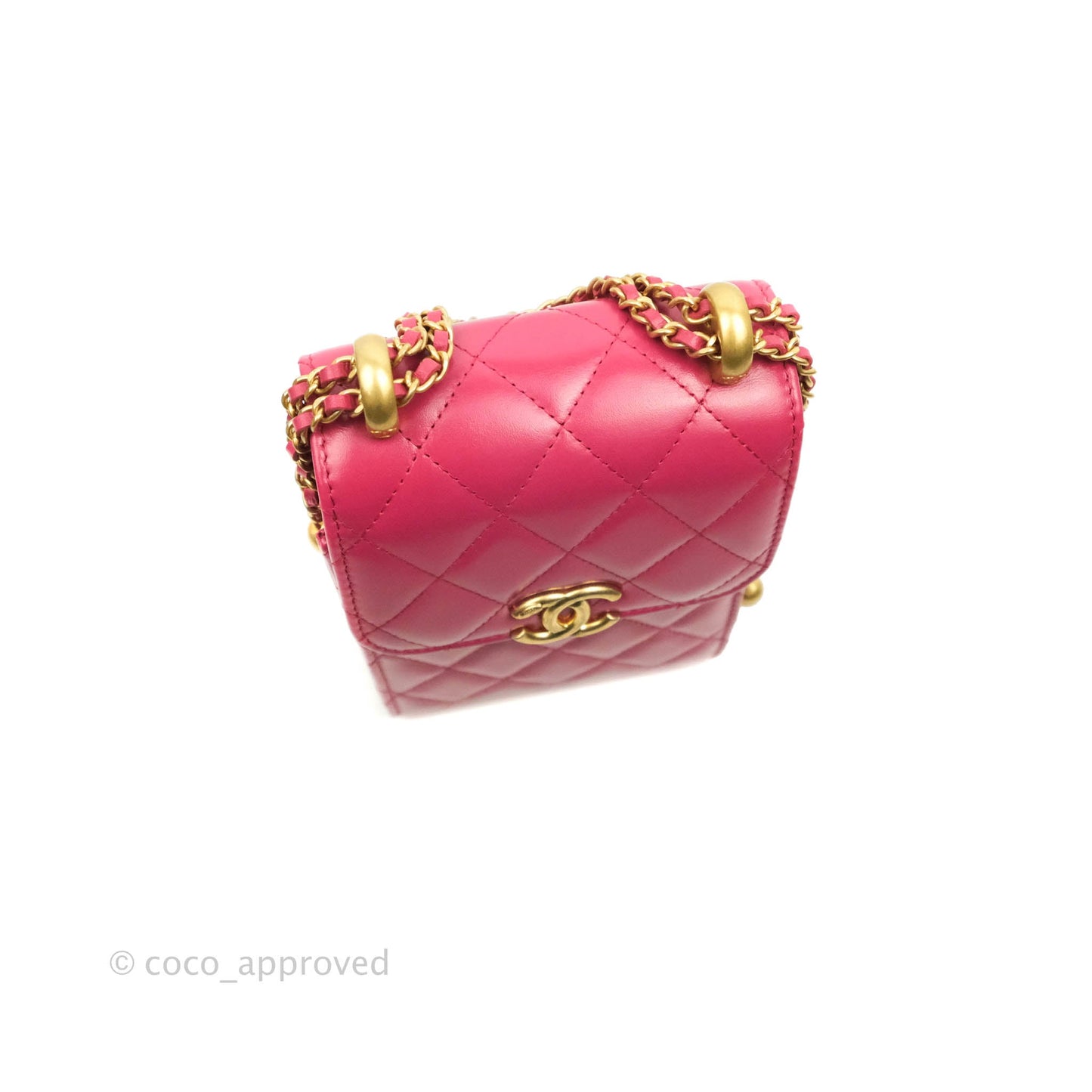 Chanel Quilted Perfect Fit Dark Pink Phone Holder Aged Gold Hardware