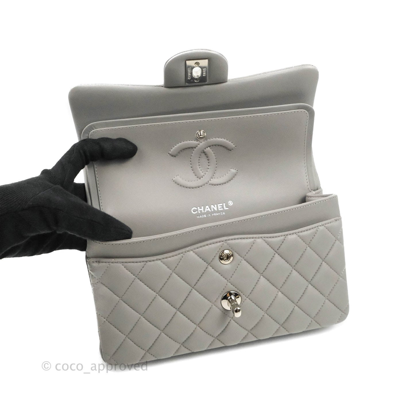 Chanel Small Classic Quilted Flap Grey Lambskin Silver Hardware