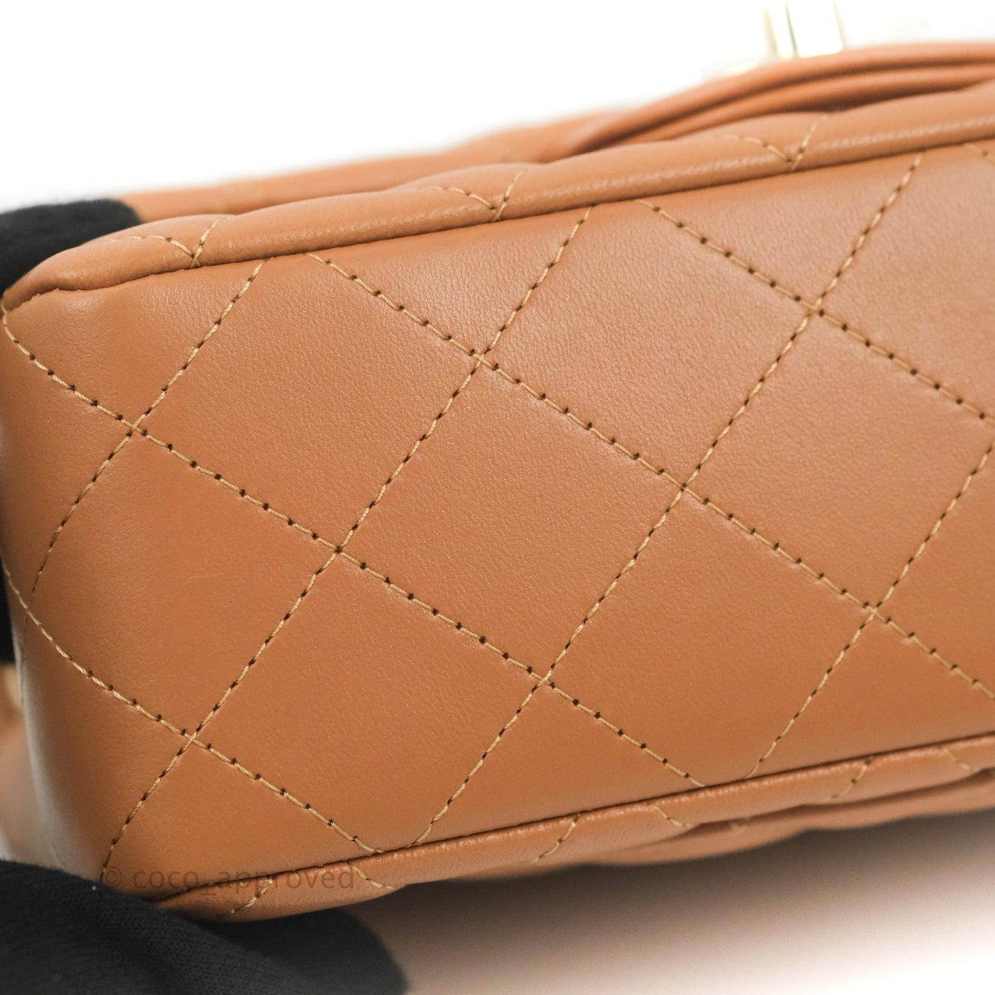 Chanel Quilted Mini Rectangular Flap Caramel Lambskin Gold Hardware 21P