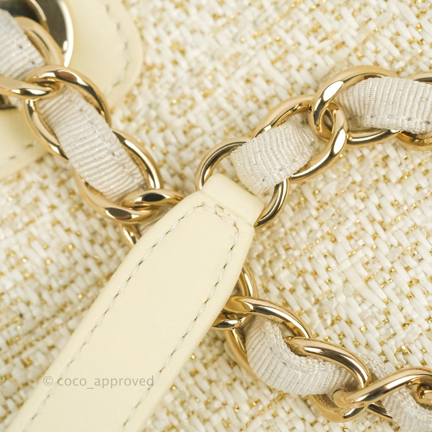 Chanel Large Deauville Ivory/Gold Canvas Gold Hardware
