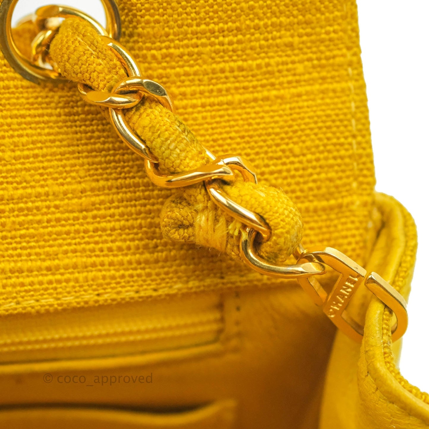 Chanel Vintage Small Classic Diana Flap Bag Yellow Linen Fabric 24K Gold Hardware
