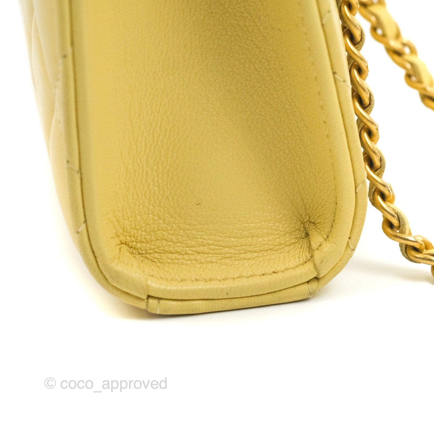 Chanel Quilted Pearl Crush Phone Holder With Chain Yellow Lambskin